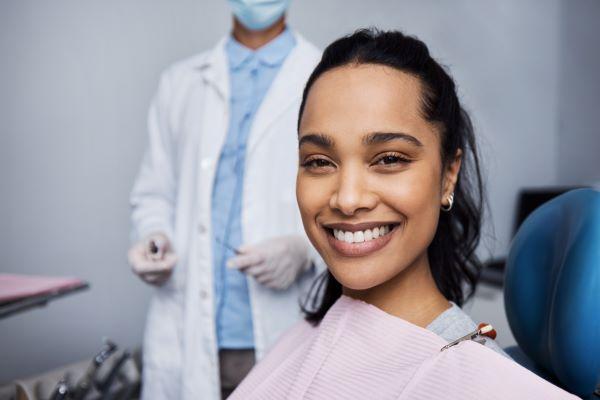 white hills woman smiling in dental chair